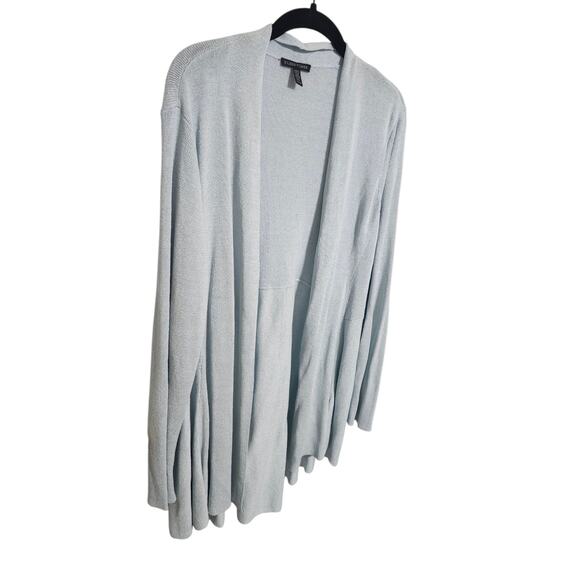 Eileen Fisher Sweater Womens XL Linen Pale Blue Blend Long Open Knit Cardigan - Picture 4 of 9